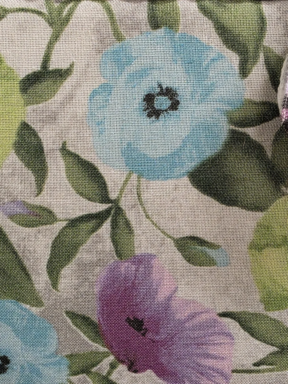Floral Fabric Sewing Basket Rectangle Craft Organizer Box Gray Trim